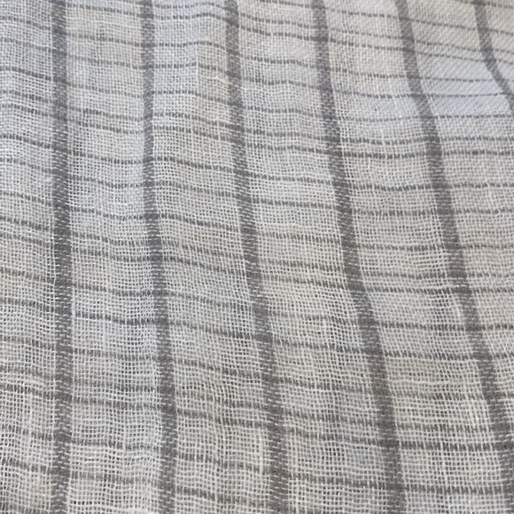 Eileen Fisher White Linen Popover Tunic with Gray Stripes and  3/4 Sleeves - Picture 7 of 11